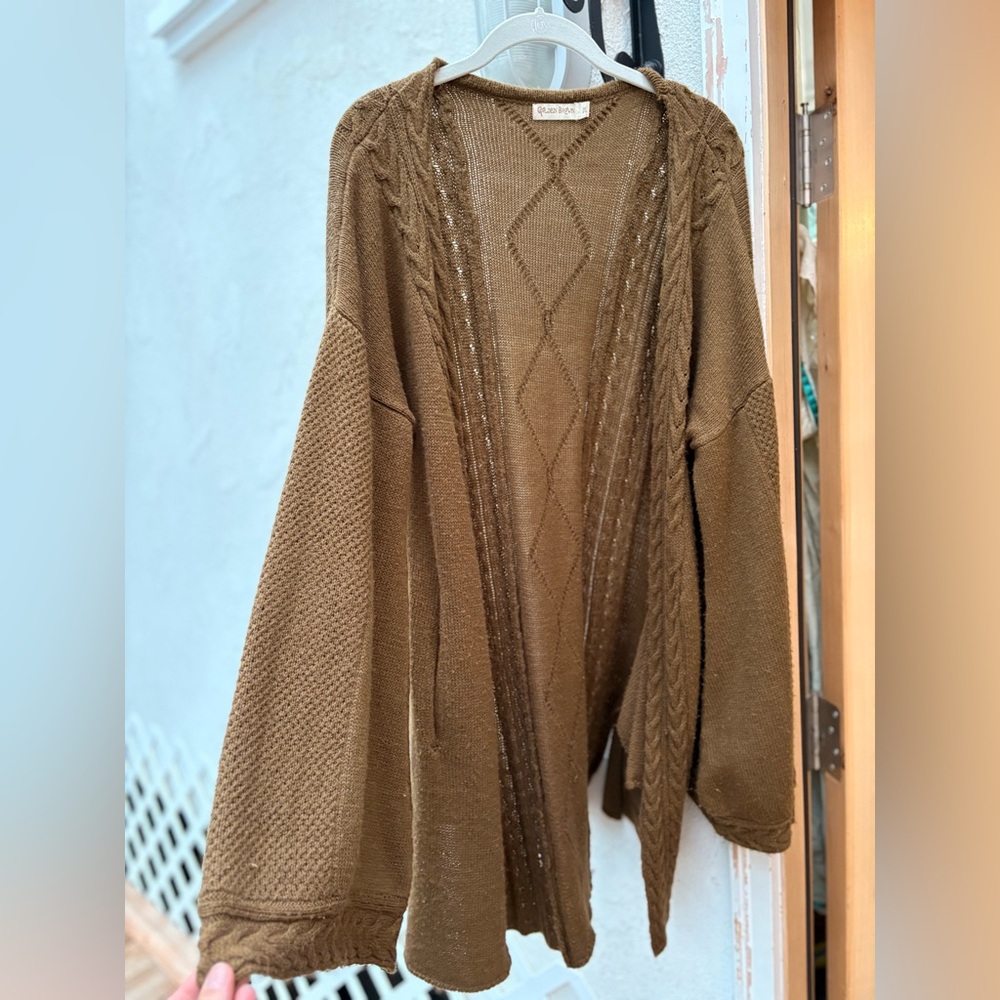 Cozy Brown Open-Front Cable Knit Women's Sweater Cardigan